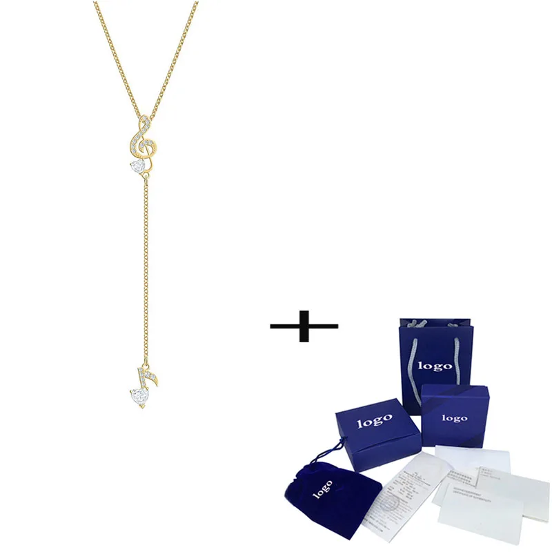 

SWA 2019 High Quality New PLEASANT Y NECKLACE Gold Note Crystal Female To Send Girlfriend Anniversary Gift Wild Jewelry