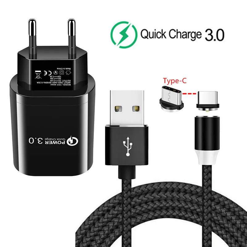Магнитный зарядный кабель USB Type C для Samsung S8 A8 A70 M30s Huawei P20 Lite Honor 10 20 Pro Nokia 7 2 LG Q70 QC 3 0