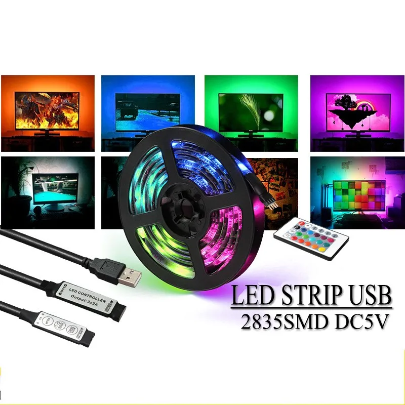 Светодиодная лента RGB 5 В USB светодиодный светильник для подсветки ТВ 2835 1 м