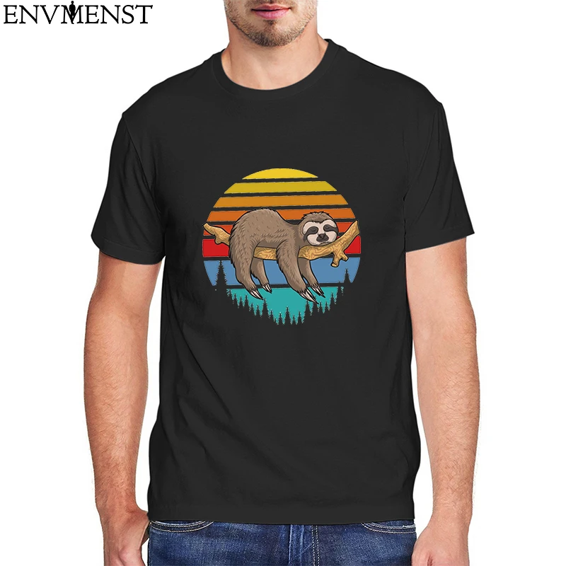 Забавный очаровательный ленивец любитель животных ретро мужская футболка из 100%