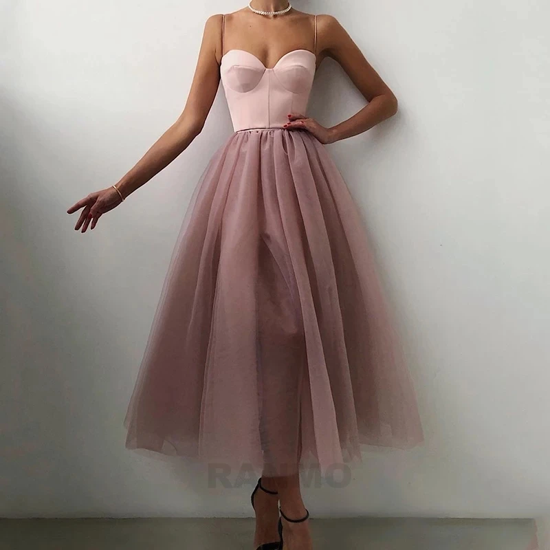 

RANMO простое черное/пыльное розовое ТРАПЕЦИЕВИДНОЕ короткое вечернее платье атласное Тюлевое платье на тонких бретелях для выпускного вече...
