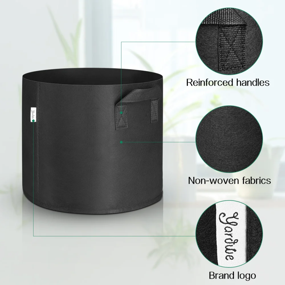 

Yardwe 6pcs Plant Grow Bags Heavy Duty 5 Gallon and 10 Gallon Vegetables and Flowers Planting Bags Thickened Non-woven Plant Pot