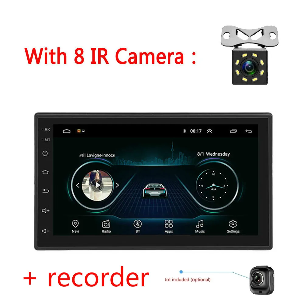 8led cam-recorder 2Din " четырехъядерный Android 8,1 gps Navi Wifi DVR автомобильный стерео MP5 плеер FM Радио авторадио - Цвет: 8led cam-recorder