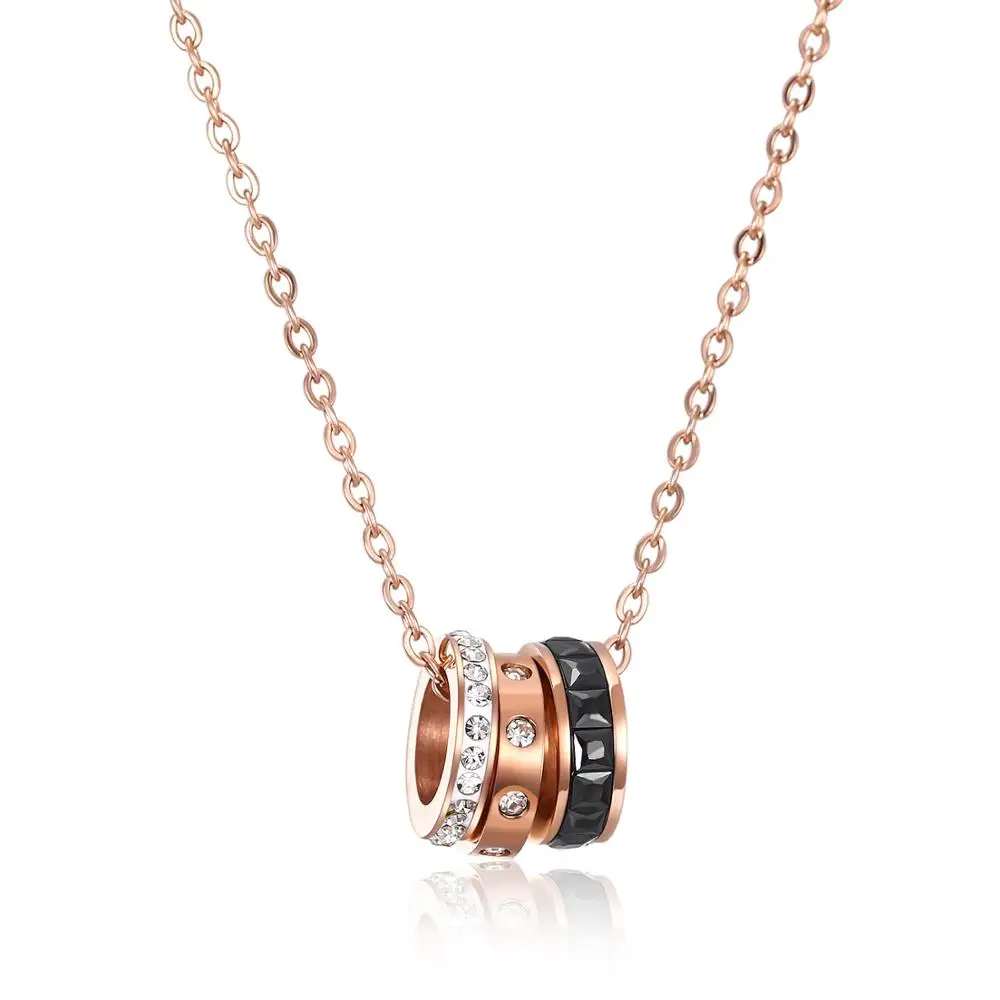 

Classic Cubic Zirconia Circle Chokers Necklaces Three Circle Rose Gold Color Stainless Steel Female Pendant Jewelry