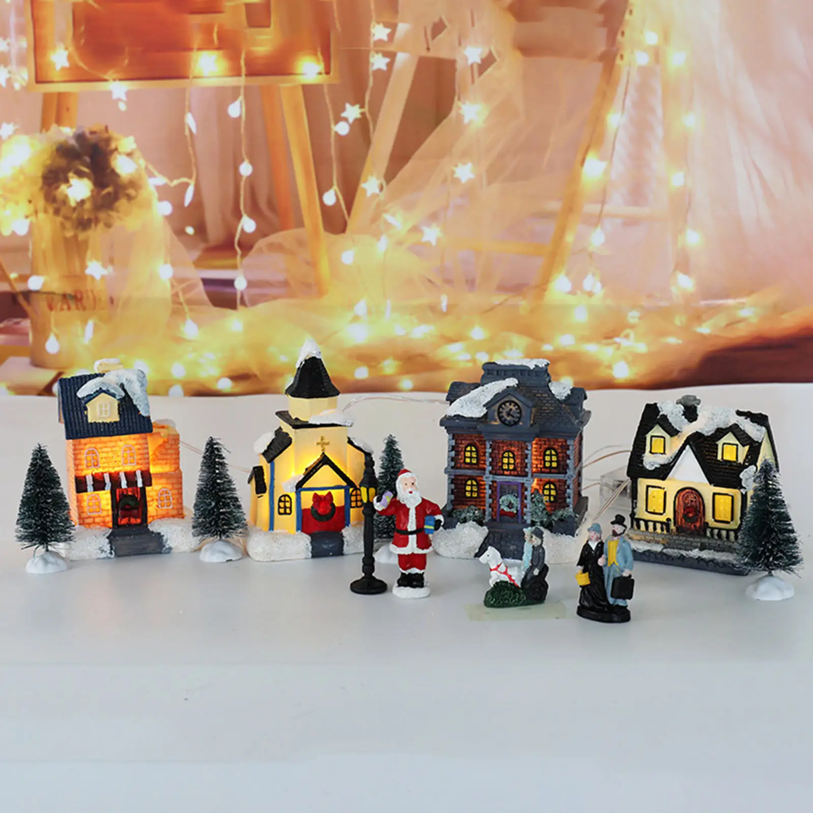 

Рождественская деревня сцена набор смолы мини анимированный для DIY внутренний декор комнаты