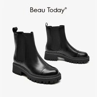 beautoday ankle boots chelsea women genuine cow leather platform bootie elastic band autumn winter ladies shoes handmade 04422