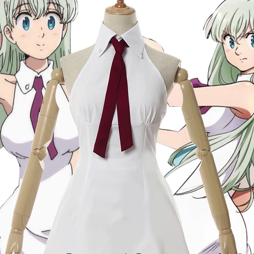 The Seven Deadly Sins Wrath of the Gods Cosplay Costume Elizabeth Liones Cosplay Costume Women White Sleeveless Summer Dress