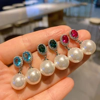 funmode classic pearl ball drop earring for women full colorful cubic zircon wedding bridal dubai dangle earring brincos fe370