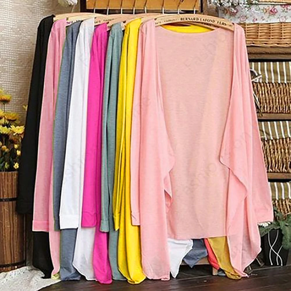 Вязанная женская летняя Защита от солнца на пляже кардиган пальто сплошной цвет