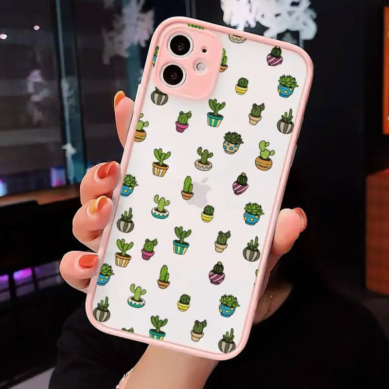 

Cactus cartoon cute pattern luxury Phone Cases shellmatte transparent For iphone 7 8 11 12 plus mini x xs xr pro max cover