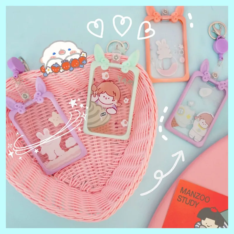 Женский Прозрачный чехол с выдвижными карманами для карт студентов милым