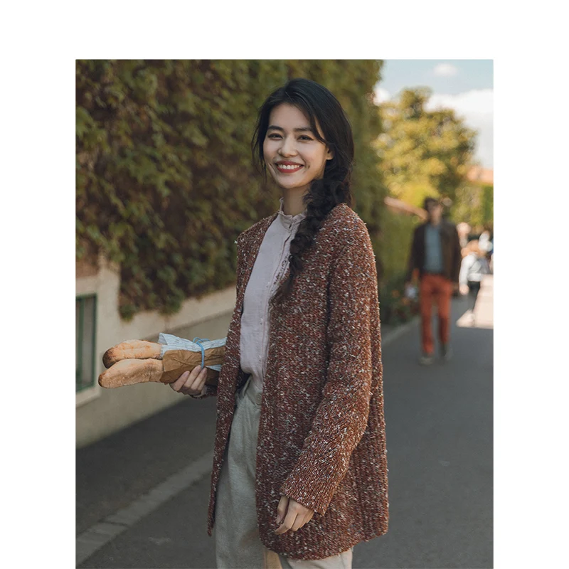 INMAN весенне осенний модный толстый сетчатый кардиган смешанных цветов с v