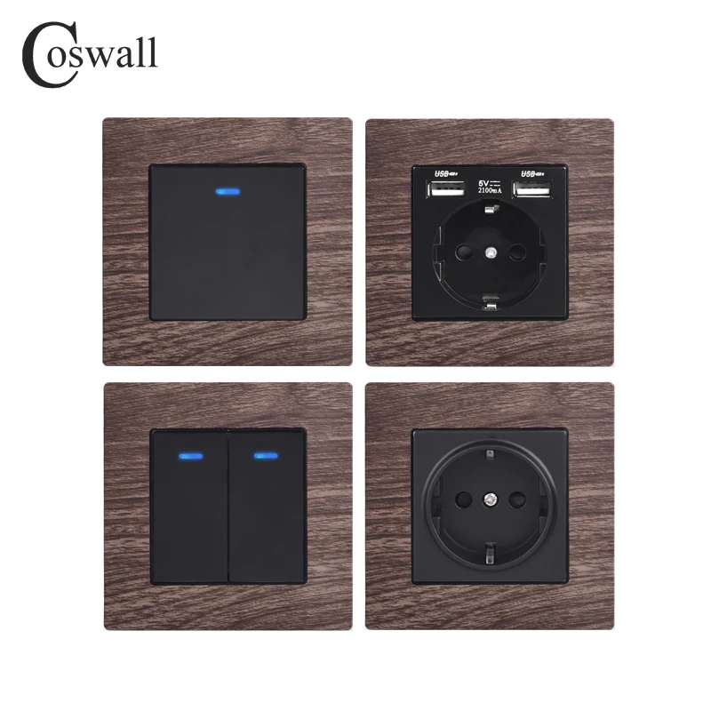 COSWALL 1/2/3/4 Gang 1/2 Way On / Off Кулисный ключ настенный выключатель света с синей