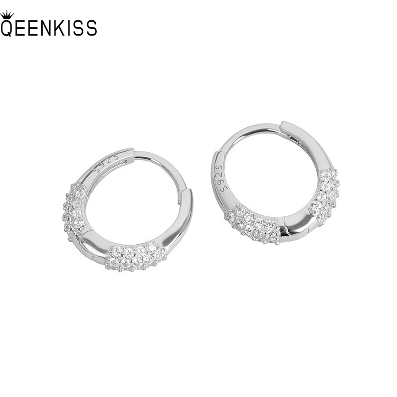 

QEENKISS EG699Fine Jewelry Wholesale Fashion Woman Girl Birthday Wedding Gift Round AAA Zircon18KT Gold White Gold hoop Earrings