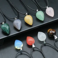natural fat water drop shape clear quartzs tiger eye stone leather rope pendant for women necklace accessories size 22x15mm
