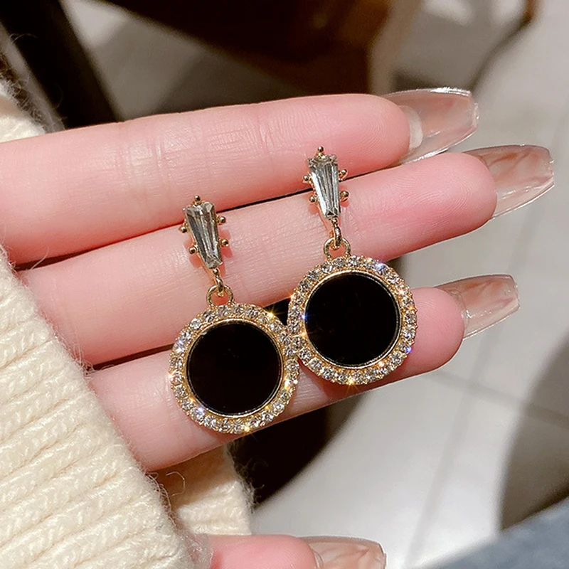 

Ins Hot 14k Real Gold Round Reflector Earrings for Women Jewelry Top High Quality AAA Shiny Zirconia S925 Silver Needle Gift Hot