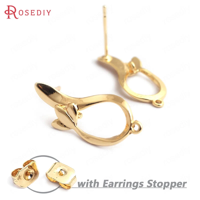 6 шт. латунные серьги-гвоздики с цветком орхидеи 22x9 5 мм