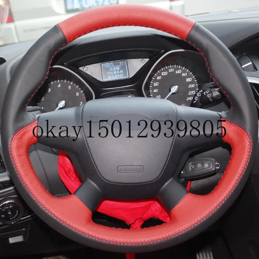 

Черный, красный, натуральная кожа, ручная строчка для Ford Focus 3 2012-2014 KUGA Escape 2013-2016