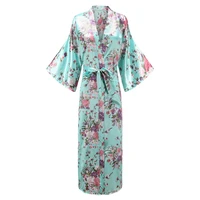 flower lady sexy robe sleepwear plus size 3xl long nightgown satin lady night dressing bath gown bride bridesmaid wedding kimono