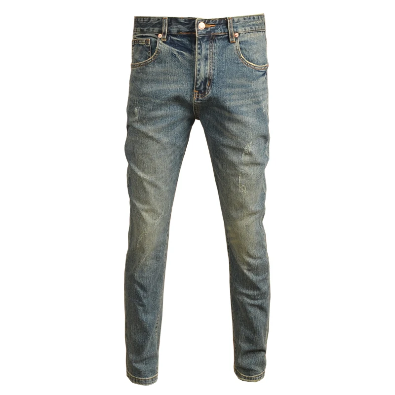 Summer Men Vintage Blue Jeans Streetwear Casual Retro Regular Fit Denim Pants