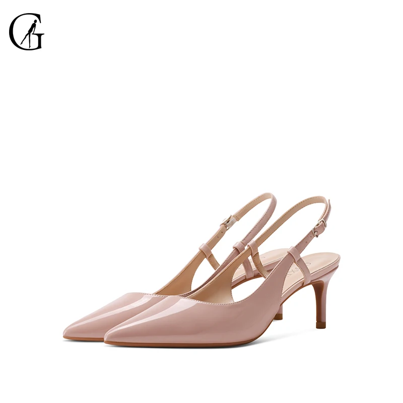 

GOXEOU/женские туфли-лодочки из лакированной кожи с ремешком на пятке; Цвет телесный, красный, белый; Модные женские сандалии для офиса с острым...