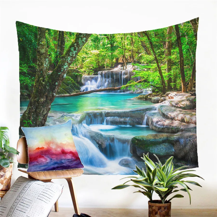 Гобелен &quotводопад в лесу&quot настенный подвесной коврик для песчаного пляжа и
