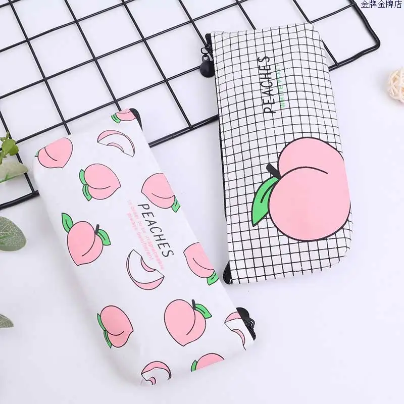Kawaii розовый персик фрукты Холст Карандаш Чехол подарок Хэлло Китти школьный