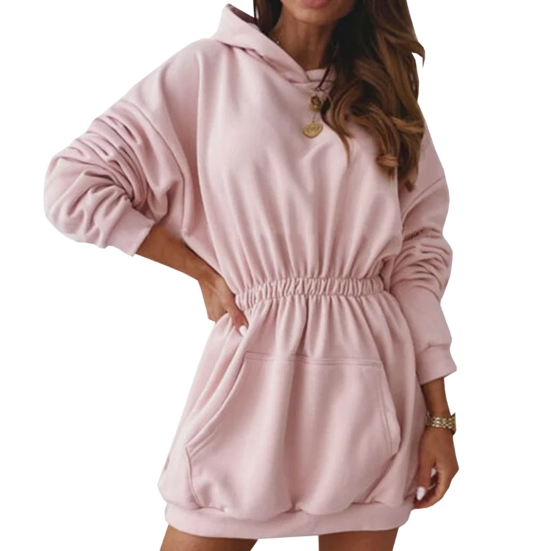 

Женский свободный свитер с капюшоном, Повседневный свитер с длинными рукавами и поясом на осень, 2020