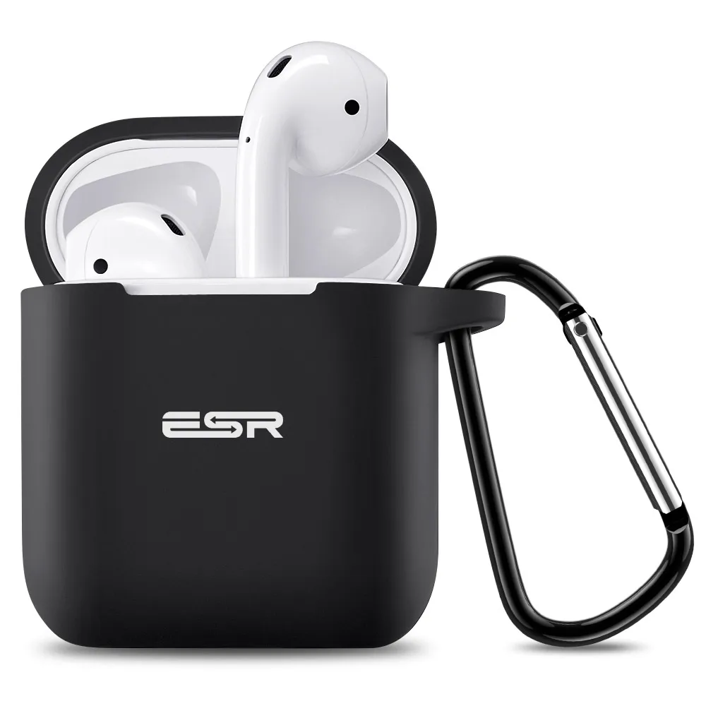 ESR AirPods 2 Чехол с брелком противоударный защитный чехол силиконовый AirPods 1 чехол для зарядки беспроводной Bluetooth чехол для наушников - Цвет: Black