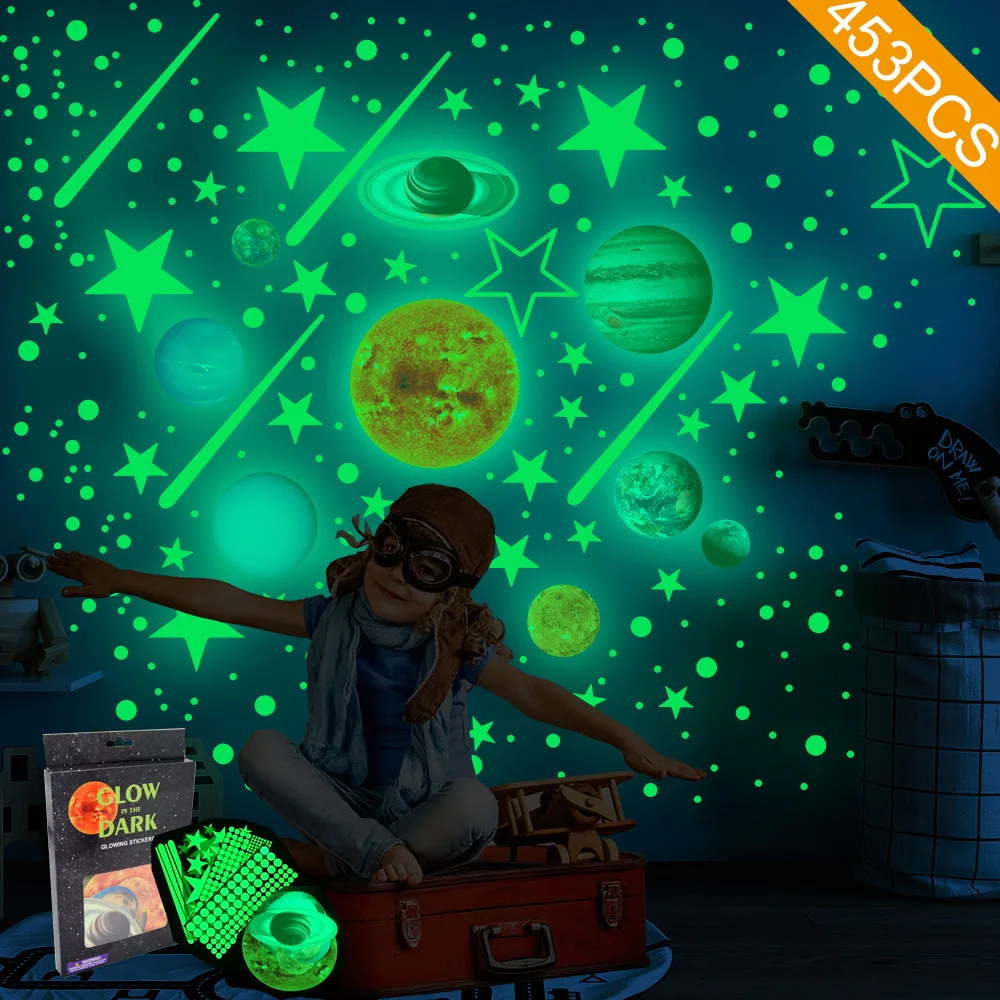 

453Pcs Luminous 3D Wall Sticker Glow In The Dark Space Star Decal Kid Room Ceiling Home Decor Fluorescent Wall Stickers