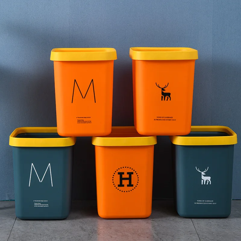 

Nordic Style Garbage Can with Pressure Ring Dustbin Kitchen Waste Basket Bedroom Trash Bin Living Room Plastic Square Indoor