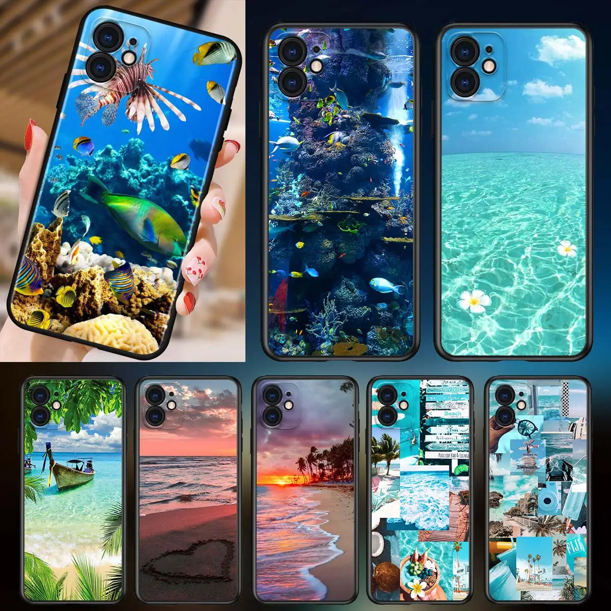 

Phone Case Sea Beach Sunset Glow For Apple iPhone 13 12 11 SE XS XR X 7 8 6 5 S mini Plus Pro MAX 2020 Black Soft Cover