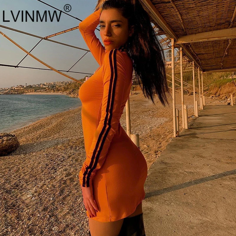 LVINMW Повседневное платье с отложным воротником на молнии длинным рукавом в