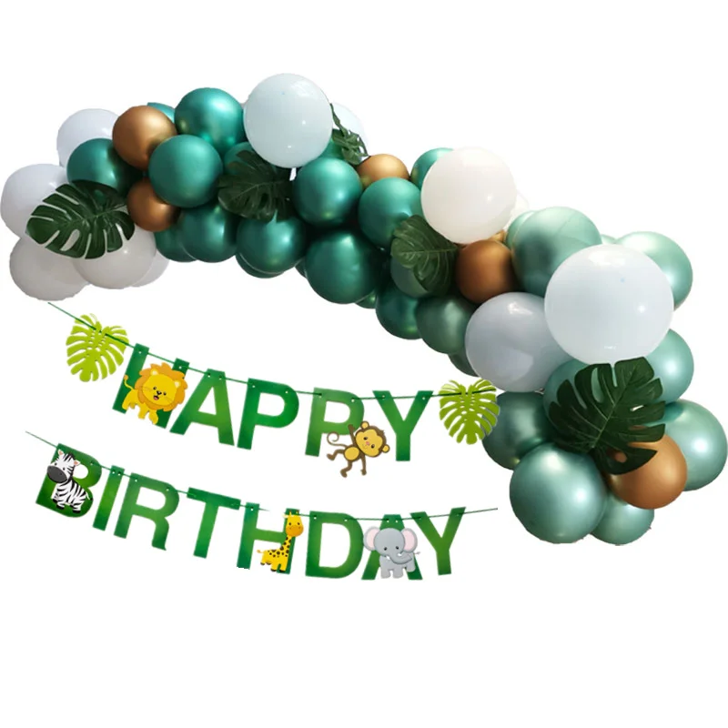 Globos decoracion ninos 1 er cumpleanos Safari Animal globo arco Kit vida silvestre jirafa Globo Verde guirnalda personalizar|Воздушные