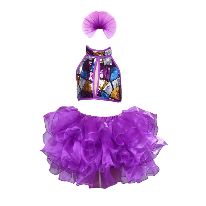 Детские костюмы для джазовых танцев одежда уличных с блестками девочек