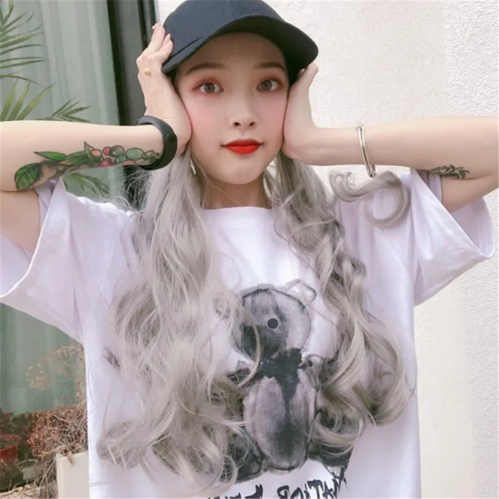 New Long Synthetic Baseball Cap Wig Natural Color Curly Wigs Naturally Connect Synthetic Hat Wig Adjustable For Girls Women