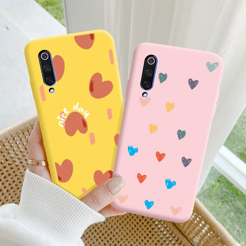 

For Xiaomi 9 Case Protective Phone Shell Frosted Silicone Casing For Xiaomi 9 Color Heart-Shaped Soft TPU Back Cover