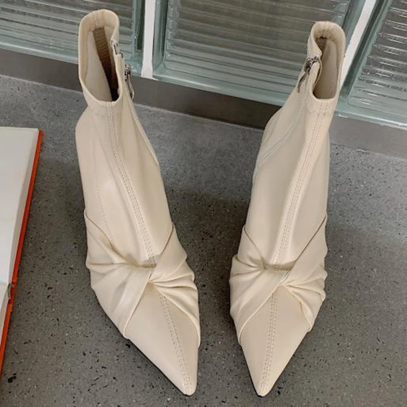 

2021 Winter INS Luxury Women Nude High Heels Ankle Boots Female Pointed Toe Chelsea Boots Design Western Cowboy Boots Party Shoe