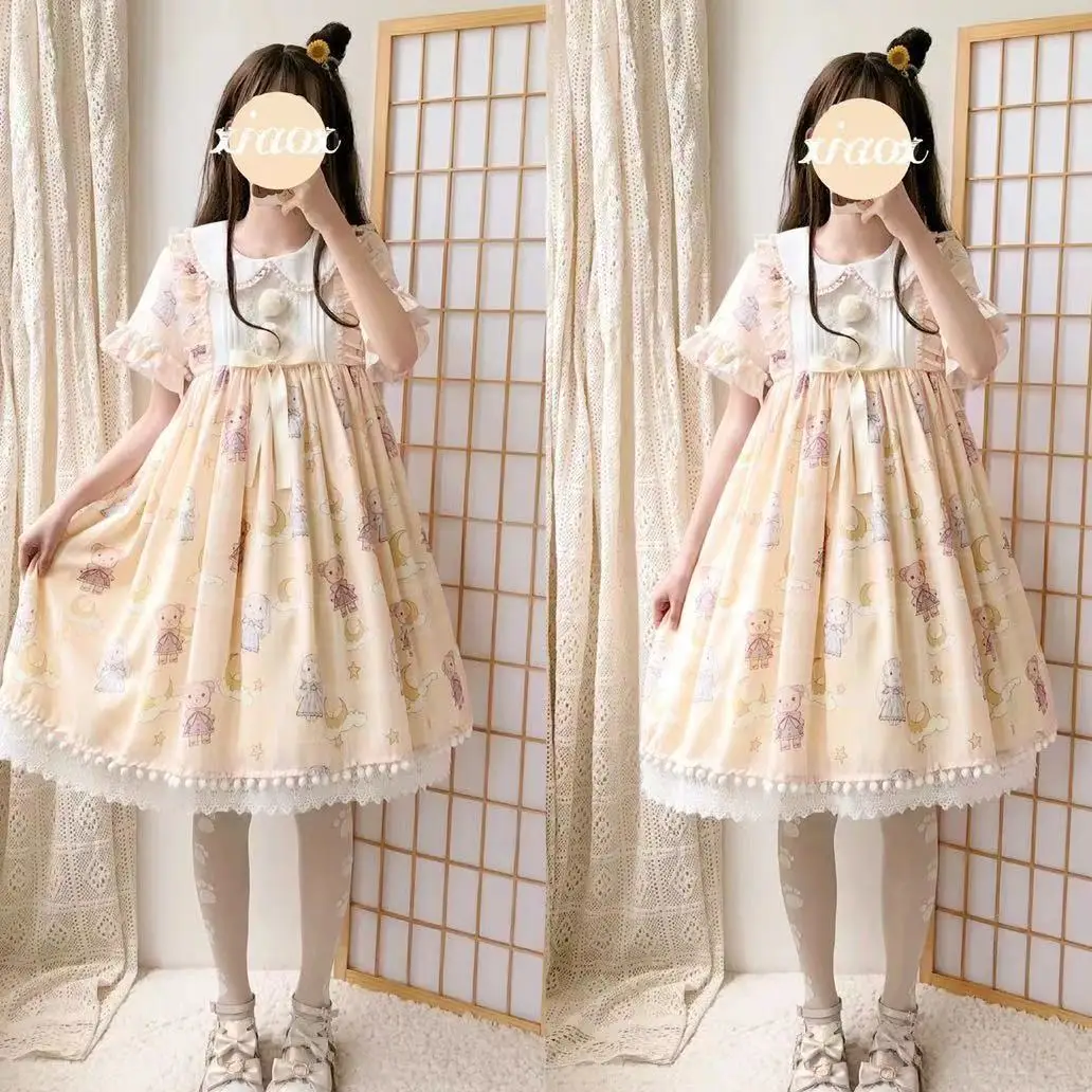 

Японская Лолита, мягкое летнее милое платье с коротким рукавом, мишкой, кроликом