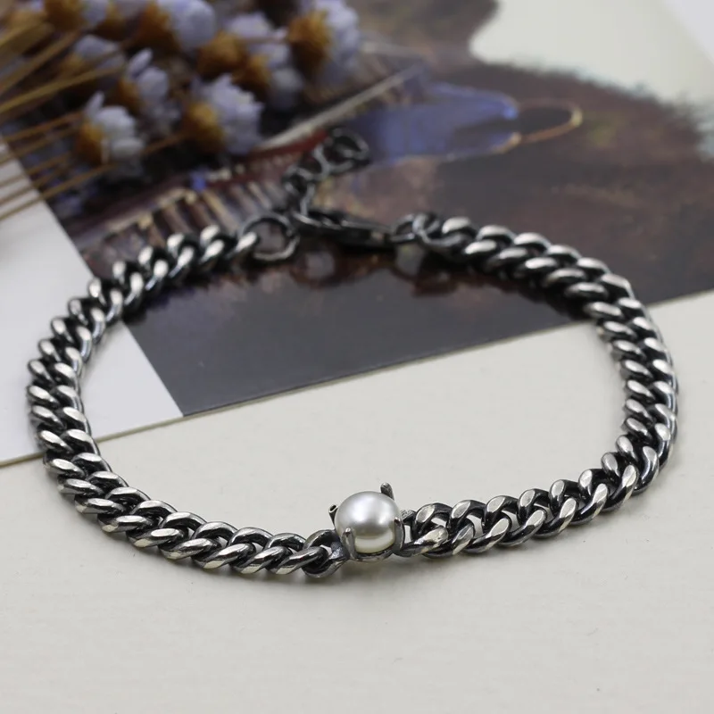 

Antique Create Simple Temperament With Pearl Bracelet Thai Silver Chain Silver Jewelry