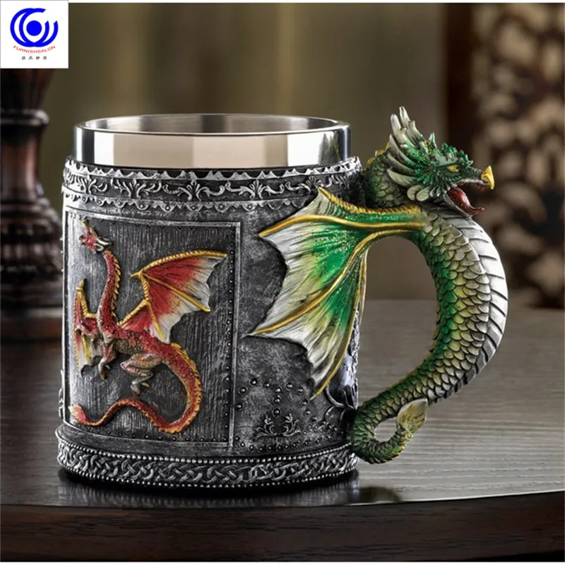 

3D Pattern Stainless Steel Dragon Mug Beer Coffee Tea Cup Drinking Spoof Novelty Gift 350ML