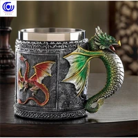 3d pattern stainless steel dragon mug beer coffee tea cup drinking spoof novelty gift 350ml