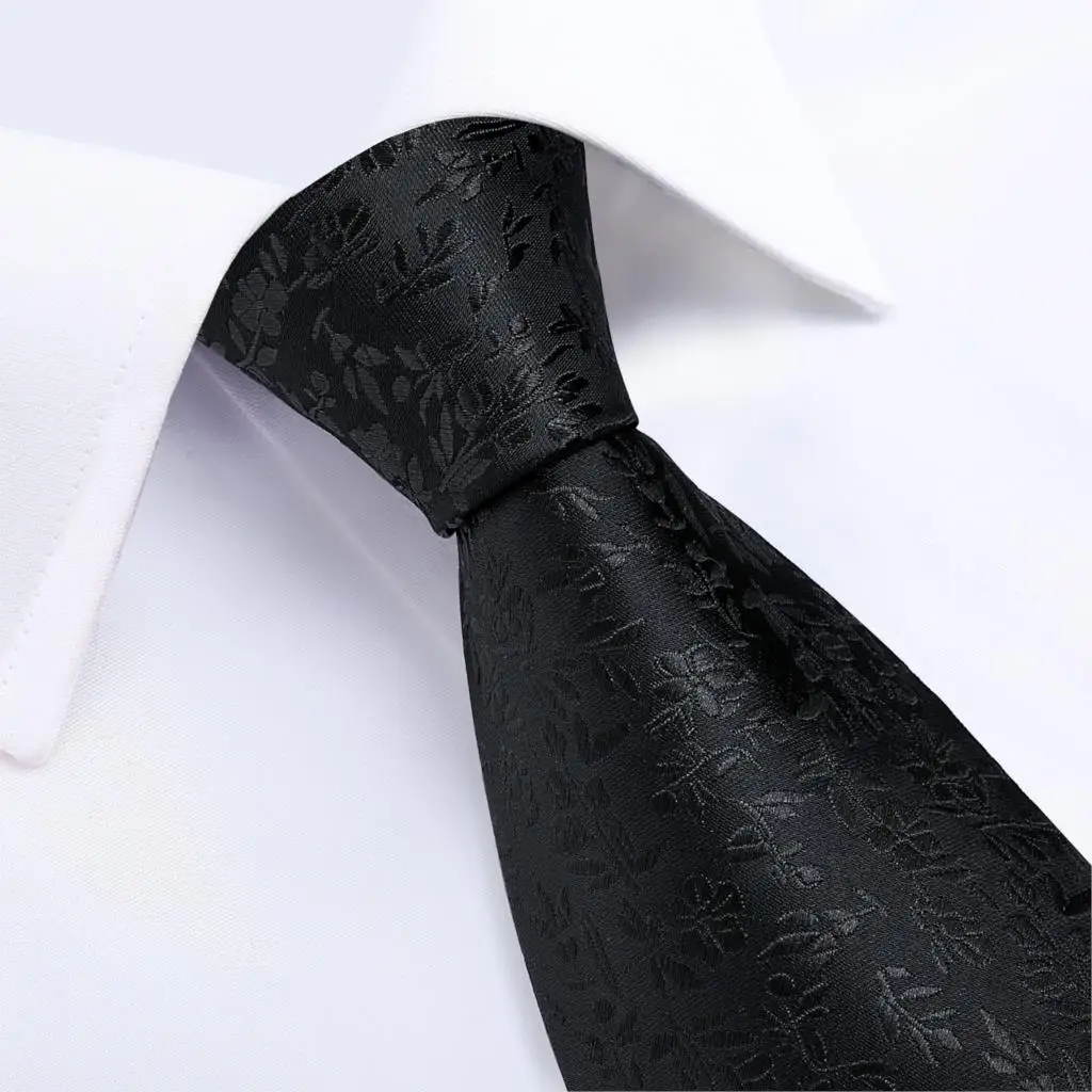 Дизайнерский мужской галстук, черный, Однотонный, Цветочный, качественный Шелковый Свадебный галстук для мужчин, Hanky, запонки, деловой Подарочный галстук, набор, DiBanGu SJT-7273
