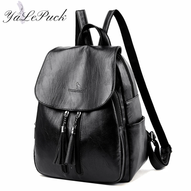 Дизайнерские женские кожаные рюкзаки с кисточками школьный ранец для девочек