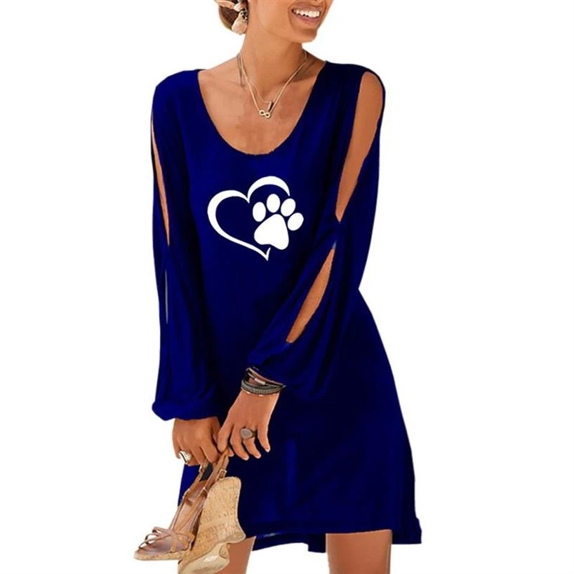 Новинка 2019 летние женские модные платья с длинным рукавом и принтом собачьей
