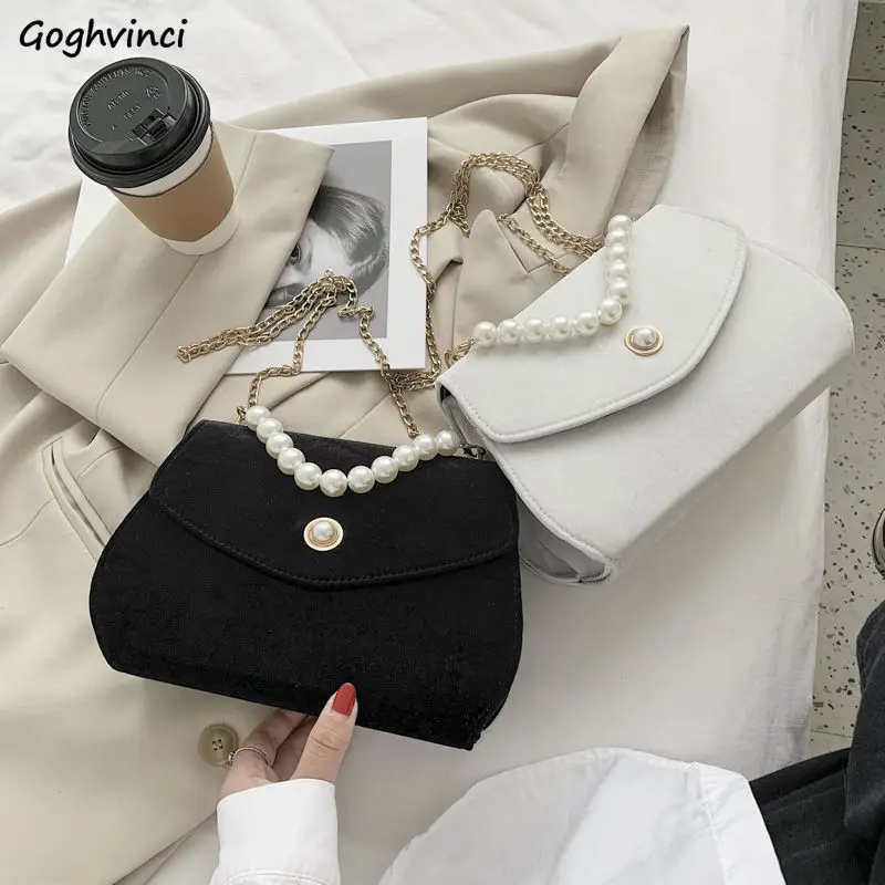 

Women PU Shoulder Bags Beading Vintage Handle Elegant Handbags Party High Quality Bag Designer Texture Pearl Chain-bag Crossbody