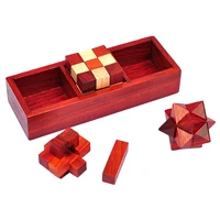 3pcs luban lock toy wooden puzzle brain teasers educational toys for children adult with high quality red wood unlock game gift