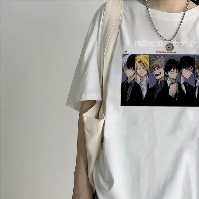 

Summer Tshirt Women T Shirt Ins Japanese My Hero Academy Black Short-sleeved T-shirt Loose Korean Student Half-sleeved Shirt