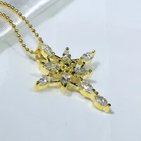 yellow gold 2626mm cross cubic zircon inlaid pendant 18inches necklace classic for fashion lady x0610