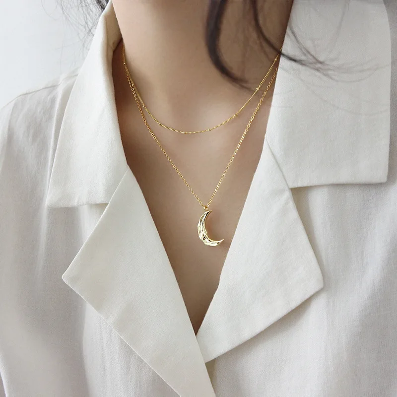 YPAY Solid 925 Sterling Silver Necklace Korean INS Minimalist Irregular Concave Surface Moon Pendant Necklaces Jewelry YMN122 | Украшения и
